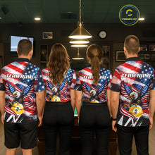 Load image into Gallery viewer, Custom American Flag Eagle Billiard Shirt For Women, Patriotic 9 Ball Pool Team Jersey Polo, 1/4 Zip TDM6182