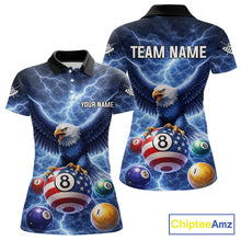 Load image into Gallery viewer, Blue 8 Ball US Flag Thunder Lightning Eagle Billiard Shirt For Women Custom Pool Team Jersey TDM5813