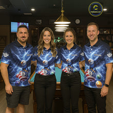 Load image into Gallery viewer, Blue 8 Ball US Flag Thunder Lightning Eagle Billiard Shirt For Women Custom Pool Team Jersey TDM5813