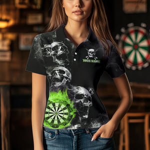 Personalized Green Darts Smoke Skull Women Dart Shirt Custom Dart Board Fire Flame Dart Team Jersey TDM3653