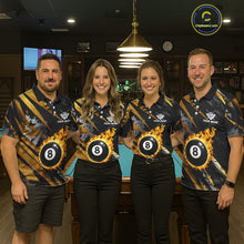 Load image into Gallery viewer, Gold Black Grunge Flame 8 Ball Billiard Shirts For Men Custom Pool Team Jersey Polo &amp; 1/4 Zip TDM6619
