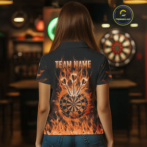Fire Flame Darts Board American Flag Skull Dart Shirts For Women Custom Darts Team Jerseys |Orange TDM4267