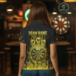 Fire Flame Darts Board American Flag Skull Dart Shirts For Women Custom Darts Team Jerseys |Yellow TDM4268