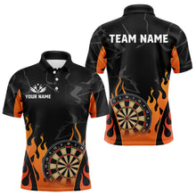 Load image into Gallery viewer, Black And Orange Flame Dart Shirt For Men Custom Dart Jersey Pocket Option TDM3806