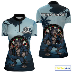 Funny Wolf Jungle Dart Shirts For Women Custom Dart Team Jerseys Polo & 1/4 Zip, Best Darts Gifts TDM4085