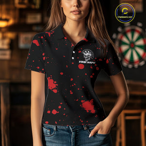 Black And Red Paint Skull Dart Shirts For Women Custom Dart Jersey, Darts Team Shirt Polo & 1/4 Zip TDM4086