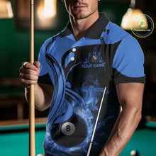 Load image into Gallery viewer, Personalized Blue 8 Ball Fire Flame Billiard Shirt For Men, Pool Team Jersey Polo &amp; 1/4 Zip TDM5974