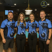 Load image into Gallery viewer, Personalized Blue 8 Ball Fire Flame Billiard Shirt For Men, Pool Team Jersey Polo &amp; 1/4 Zip TDM5974