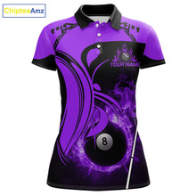 Load image into Gallery viewer, Personalized Purple 8 Ball Fire Flame Billiard Shirt For Women, Pool Team Jersey Polo &amp; 1/4 Zip TDM5975