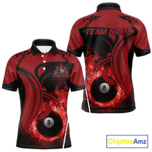 Load image into Gallery viewer, Personalized Red 8 Ball Fire Flame Billiard Shirt For Men, Pool Team Jersey Polo &amp; 1/4 Zip TDM5976