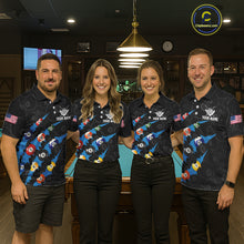 Load image into Gallery viewer, Custom Blue 8 Ball Pool Scratch Billiard Shirt For Women, Black Billiard Team Jersey Polo &amp; 1/4 Zip TDM6436