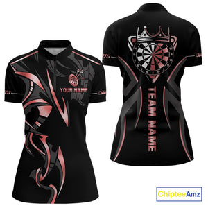 Black And Red Dartboard Crown Dart Shirts For Women Custom Dart Jersey Team Polo & Quarter Zip TDM4091
