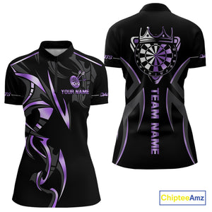 Black And Purple Dartboard Crown Dart Shirts For Women Custom Dart Jersey Team Polo & Quarter Zip TDM4092