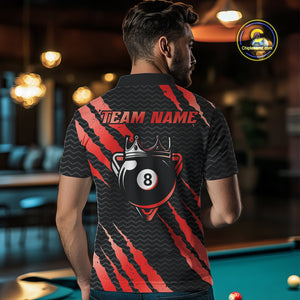 Black And Red Scratch Billiard Shirts For Men Custom 8 Ball Crown Pool Team Jersey Polo & 1/4 Zip TDM4096