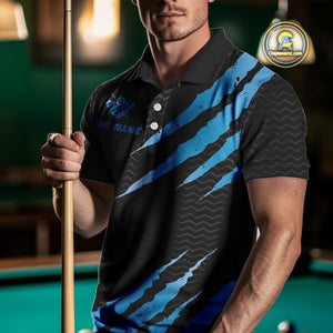 Black And Blue Scratch Billiard Shirts For Men Custom 8 Ball Crown Pool Team Jersey Polo & 1/4 Zip TDM4097
