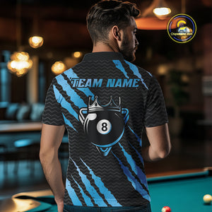 Black And Blue Scratch Billiard Shirts For Men Custom 8 Ball Crown Pool Team Jersey Polo & 1/4 Zip TDM4097