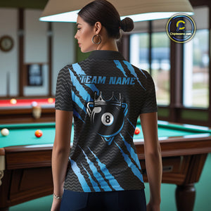 Black And Blue Scratch Billiard Shirts For Women Custom 8 Ball Crown Pool Team Jersey Polo & 1/4 Zip TDM4097