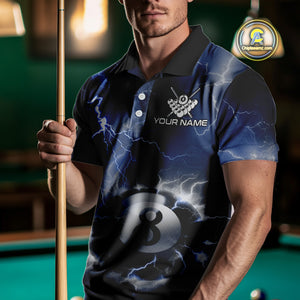 Personalized Blue Thunder Lightning 8 Ball Billiard Shirt For Men Custom Pool Team Jerseys TDM4462
