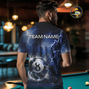 Personalized Blue Thunder Lightning 8 Ball Billiard Shirt For Men Custom Pool Team Jerseys TDM4462