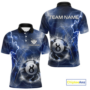 Personalized Blue Thunder Lightning 8 Ball Billiard Shirt For Men Custom Pool Team Jerseys TDM4462