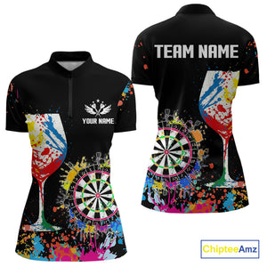 Personalized Colorful Splash Dart Shirts For Women, Funny Wine Glass Custom Darts Jersey Outfit TDM4099
