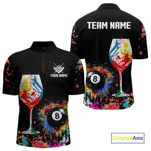 Personalized Colorful Splash 8 Ball Billiard Shirts For Men, Funny Wine Glass Custom Pool Jerseys TDM4100