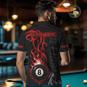 Black And Red Tribal Flame 8 Ball Pool Billiards Shirts For Men Custom Pool Team Jerseys TDM4101