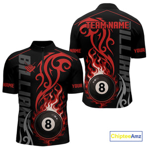 Black And Red Tribal Flame 8 Ball Pool Billiards Shirts For Men Custom Pool Team Jerseys TDM4101
