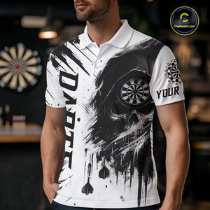 Personalized White Black Grunge Skull Darts Shirt For Men Custom Funny Darts Team Jersey Outfit TDM4908