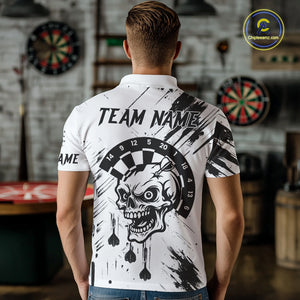 Personalized White Black Grunge Skull Darts Shirt For Men Custom Funny Darts Team Jersey Outfit TDM4908
