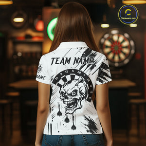 Personalized White Black Grunge Skull Darts Shirt For Women Custom Funny Darts Team Jersey Outfit TDM4908