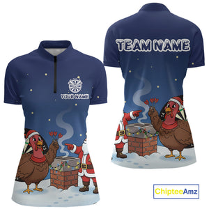 Funny Santa And Turkey Custom Darts Shirt For Women, Christmas Darts Shirt Gift For Darts Lover TDM4912