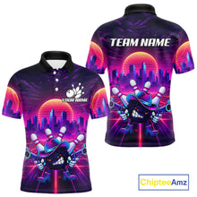 Load image into Gallery viewer, Custom Retro Funny Neon Bowling Shirt For Men, Pink And Purple Bowling Team Jersey Polo &amp; 1/4 Zip TDM6220