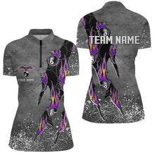 Load image into Gallery viewer, Custom Ball 8 Grey Grunge Billiard Shirts For Women Best Custom Team Name Billiard Jerseys |Purple TDM1560