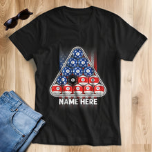 Load image into Gallery viewer, 8 Ball Pool USA T-Shirts Custom Patriotic American Flag Billiard Shirts, Gifts For Pool Player TDM3944