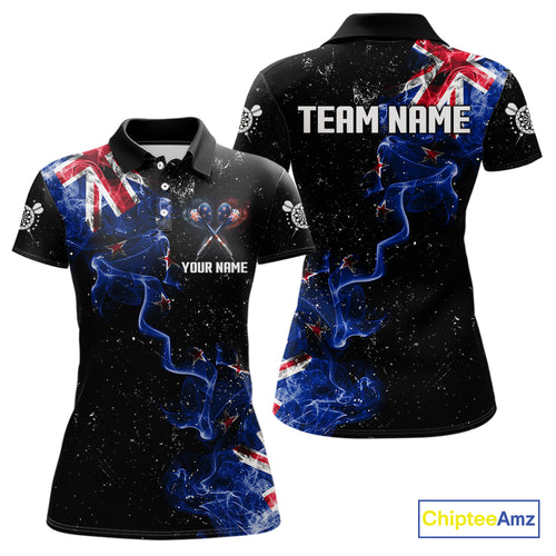 Customized Grunge New Zealand Flag Smoke Darts Polo & 1/4 Zip, Patriotic Darts Jerseys For Women TDM4289