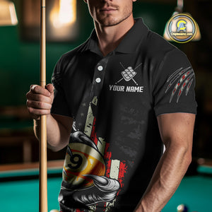 Funny Claw Tearing US Flag 9 Ball Pool Custom Billiard Shirts For Men, Patriotic Billiard Jerseys TDM4473