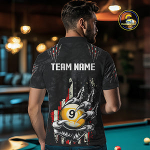 Funny Claw Tearing US Flag 9 Ball Pool Custom Billiard Shirts For Men, Patriotic Billiard Jerseys TDM4473