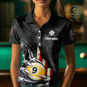 Funny Claw Tearing US Flag 9 Ball Pool Custom Billiard Shirts For Women, Patriotic Billiard Jerseys TDM4473