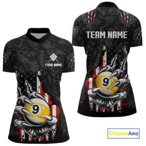 Funny Claw Tearing US Flag 9 Ball Pool Custom Billiard Shirts For Women, Patriotic Billiard Jerseys TDM4473