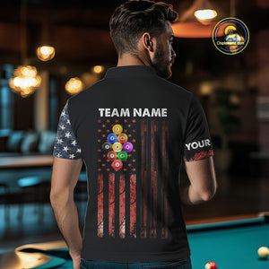 Retro Grunge American Flag 9 Ball Pool Billiard Shirt For Men Custom Patriotic Billiard Team Jersey TDM4474