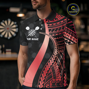 Personalized Black And Red Tribal Dart Shirts For Men Custom Darts Jersey Team Polo & 1/4 Zip TDM4913
