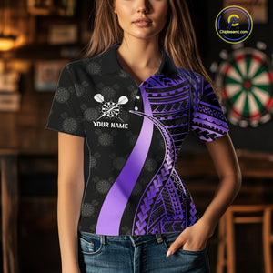 Personalized Black And Purple Tribal Dart Shirts For Women Custom Darts Jersey Team Polo & 1/4 Zip TDM4914