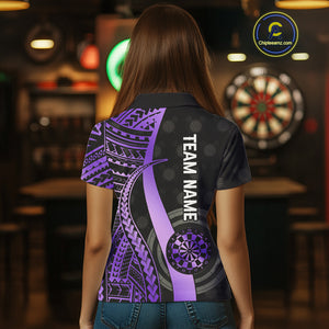 Personalized Black And Purple Tribal Dart Shirts For Women Custom Darts Jersey Team Polo & 1/4 Zip TDM4914