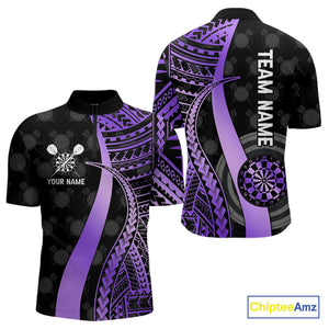Personalized Black And Purple Tribal Dart Shirts For Men Custom Darts Jersey Team Polo & 1/4 Zip TDM4914