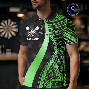 Personalized Black And Green Tribal Dart Shirts For Men Custom Darts Jersey Team Polo & 1/4 Zip TDM4915