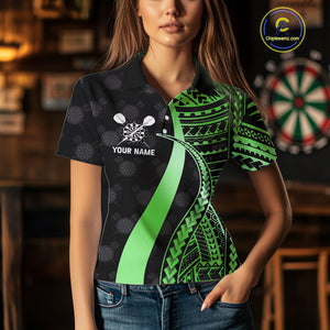 Personalized Black And Green Tribal Dart Shirts For Women Custom Darts Jersey Team Polo & 1/4 Zip TDM4915
