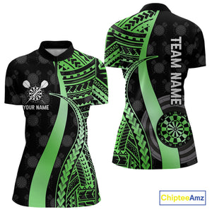 Personalized Black And Green Tribal Dart Shirts For Women Custom Darts Jersey Team Polo & 1/4 Zip TDM4915