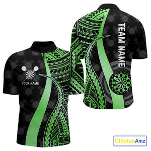 Personalized Black And Green Tribal Dart Shirts For Men Custom Darts Jersey Team Polo & 1/4 Zip TDM4915