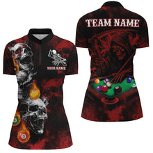 Load image into Gallery viewer, Personalized Red Smoke Skull Billiard Shirts For Women Custom Grim Reaper Billiard Jerseys TDM3364